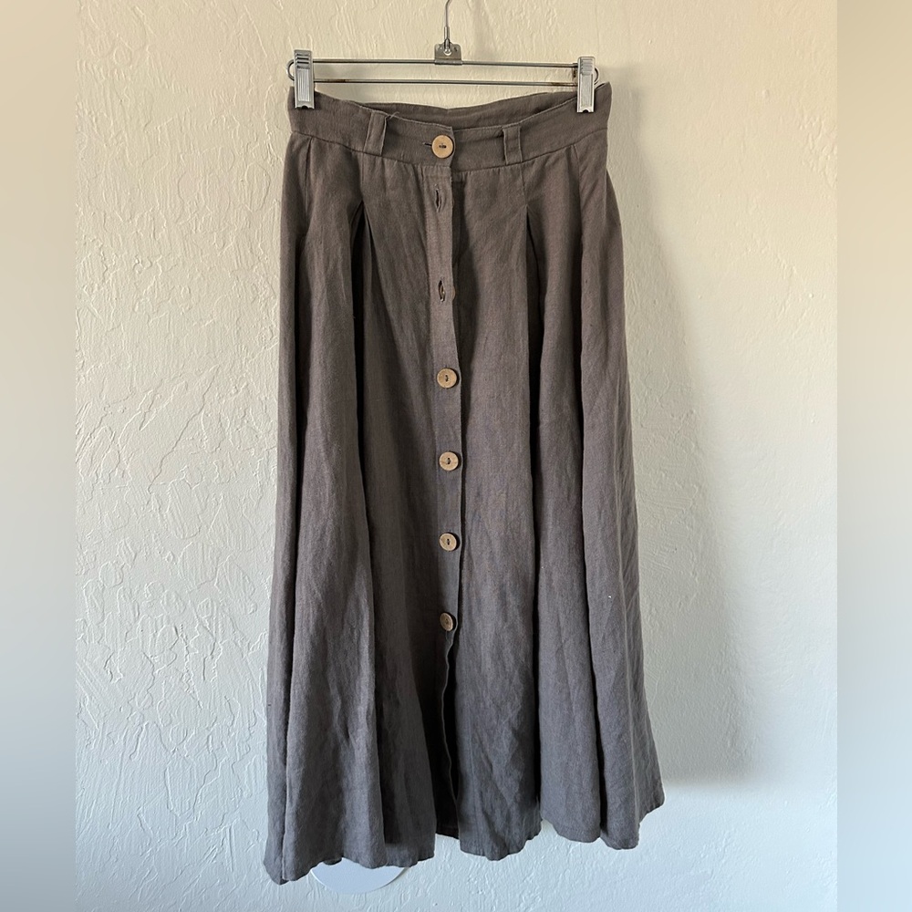 Grey Linen A Line Skirt